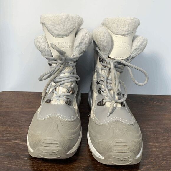 Itasca Leather Lace Up Ankle Thin Insulation Winter Boots Gray & White Size 9 - Picture 2 of 9